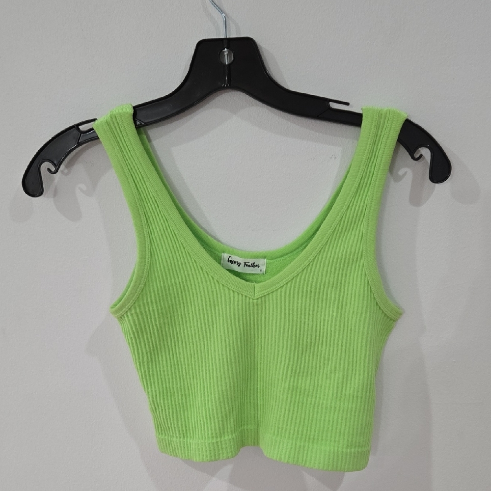 Gypsy Feather Sz Small Lime Green Cropped Ribbed Tank Top